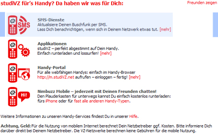 Studivz 3 in Buschfunk und Twitter per SMS (kostenlos) updaten